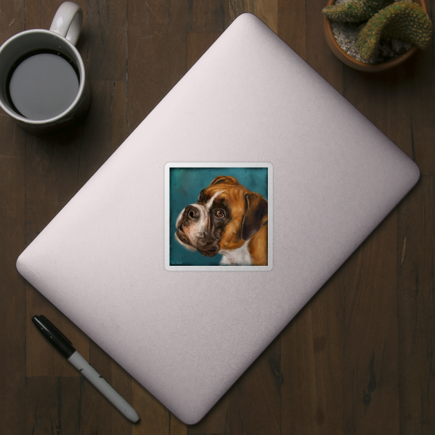 Vibrant Painting of a Gorgeous Brown Boxer Dog on Dark Blue Background by ibadishi